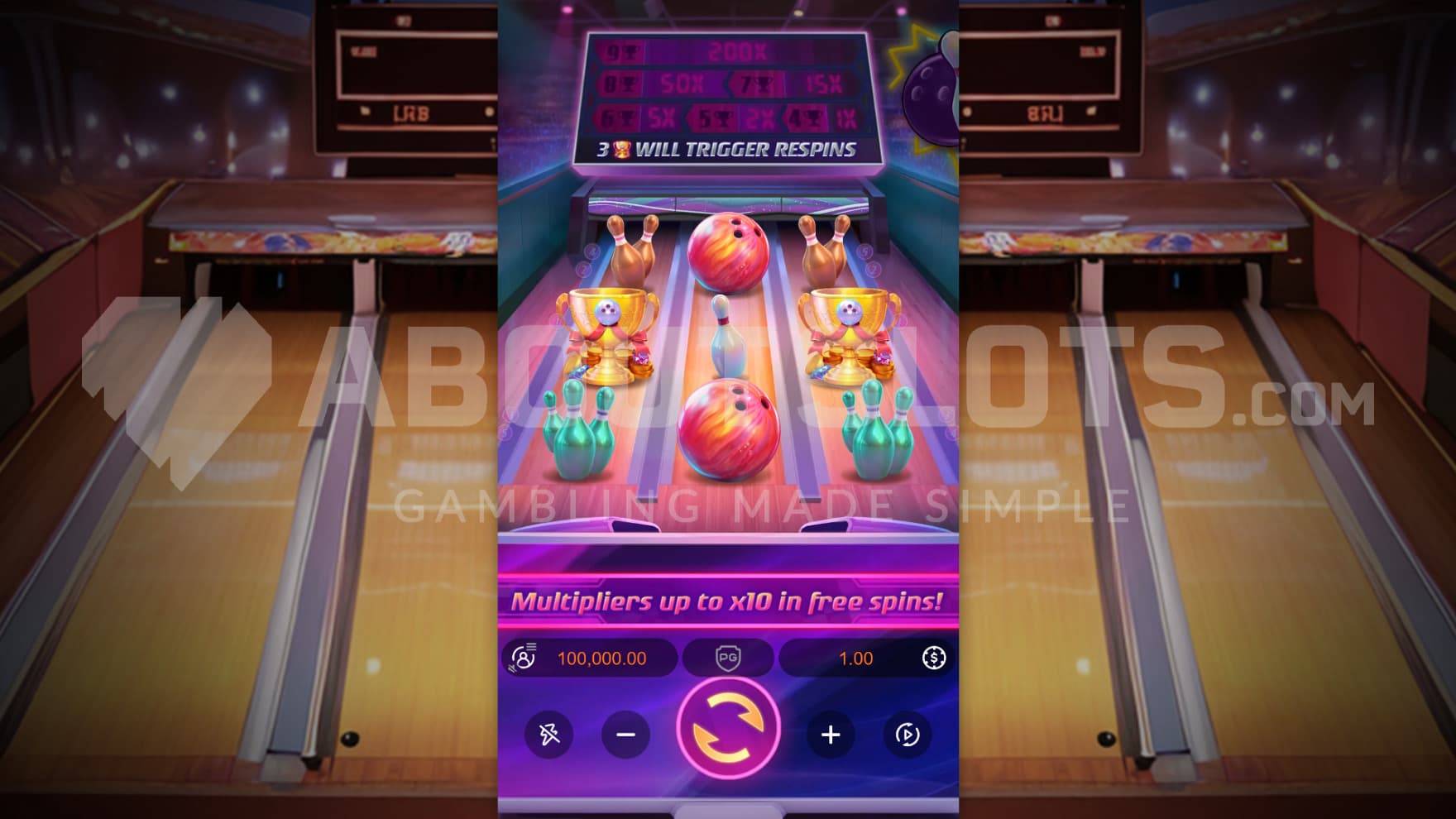 The base game is played on three bowling lanes