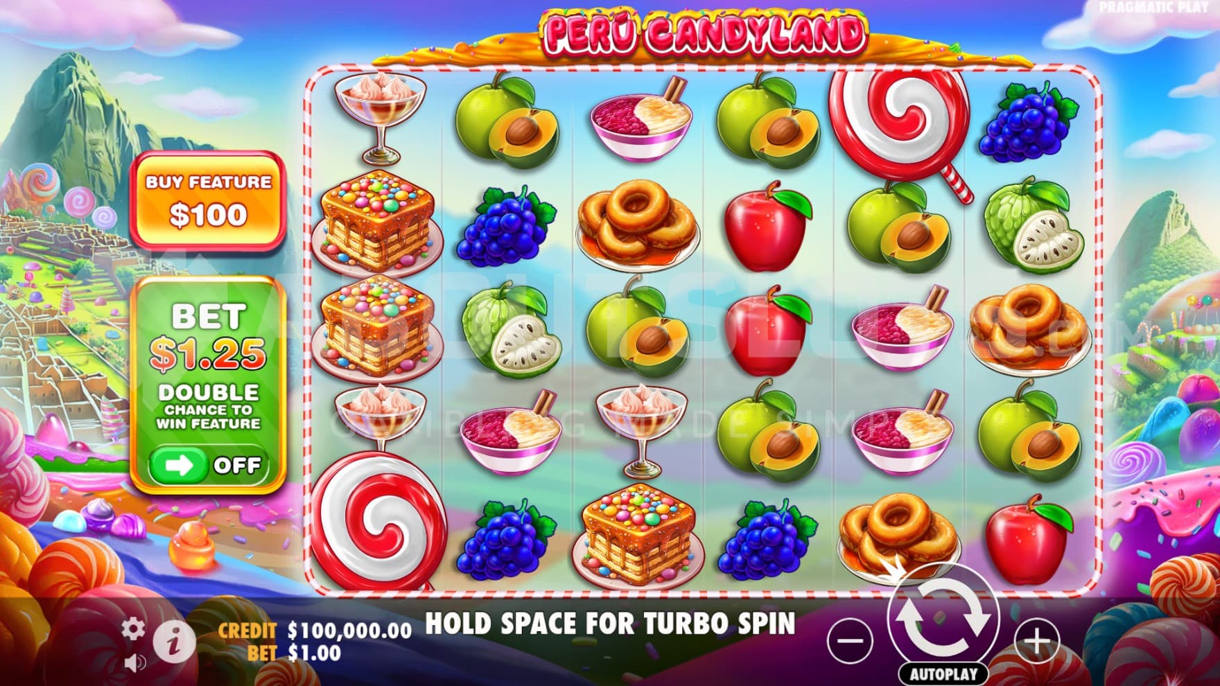 A beautiful and vibrant background of the candyland is seen from the reels