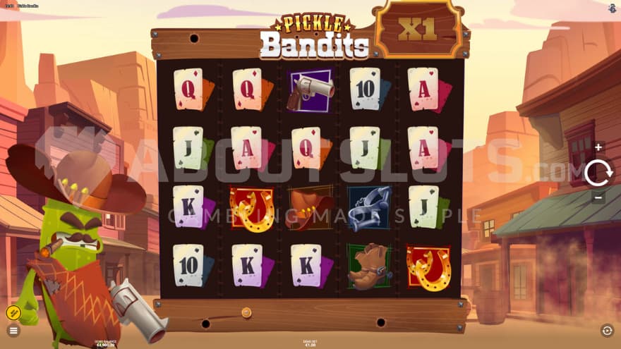 Base game with a Pickle bandit on the left, carrying a revolver.