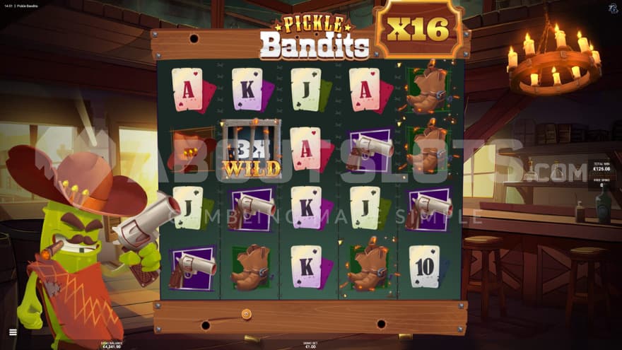 Outlaw Free Spins feature with a current 16X win multiplier.