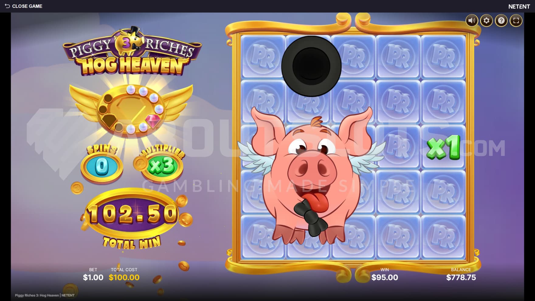 The Free Spins bonus game take you to Hog Heaven and have you controlling a Pig Colossal Symbol