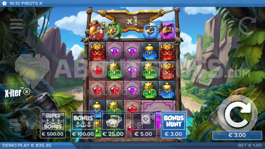 The base game playing grid with a small feature buy sign at the bottom