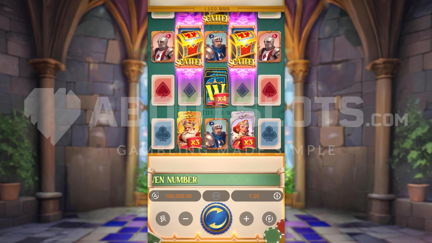 The playing grid is filled with playing cards as the games symbols