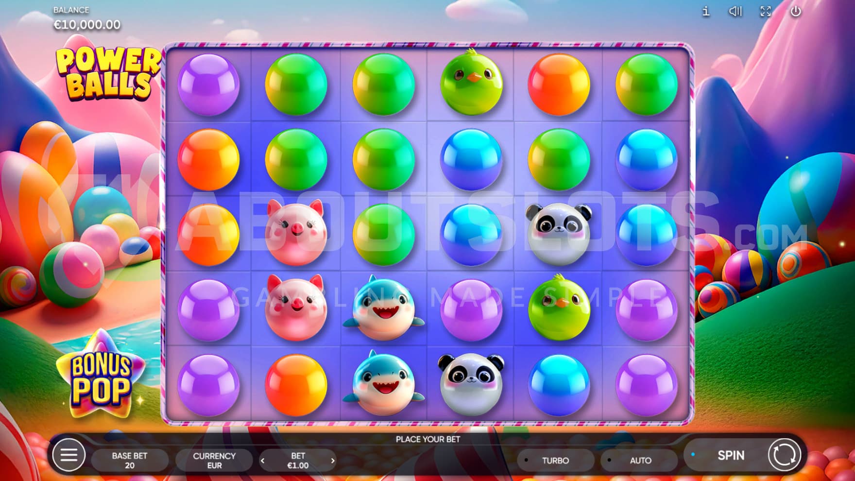 The base game playing grid set in a marble world