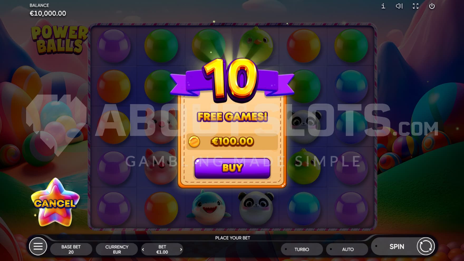 A feature buy sign hangs infront of the reels