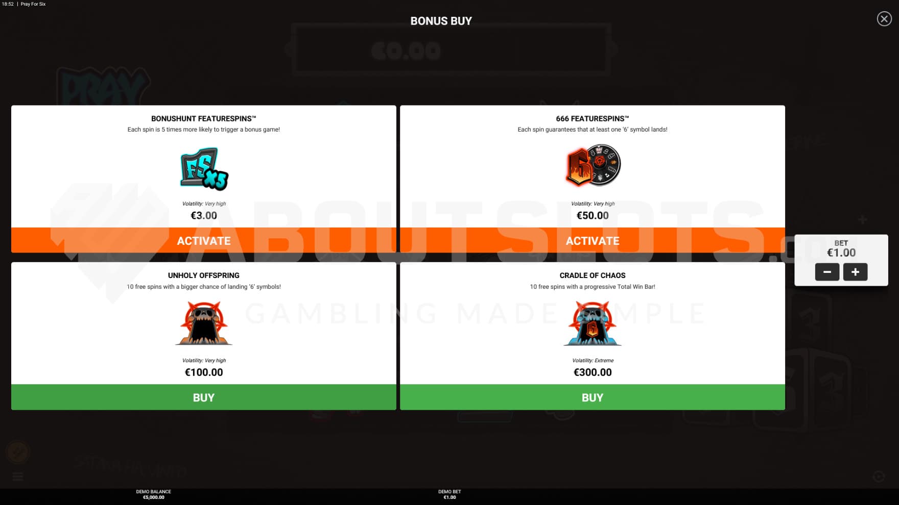 There are 4 types of Feature Buys that you can use to help trigger various bonuses