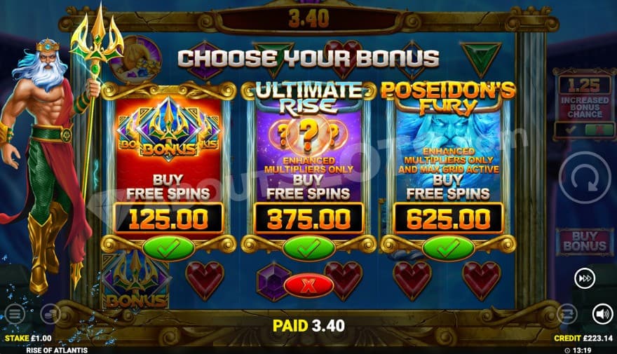 Bonus buy feature with three options to choose from.
