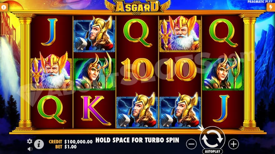 Base game where you can see Loki, Thor, and Odin on the reels.