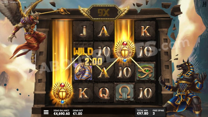 Reign of Ra bonus game with 9X total wild multiplier.