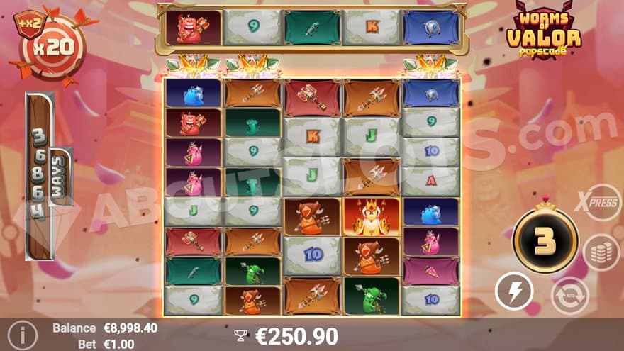 A win of 250.9X in the Free Spins.