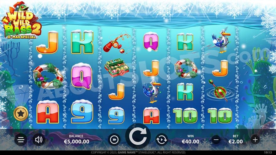 A six reel casino slot under water.