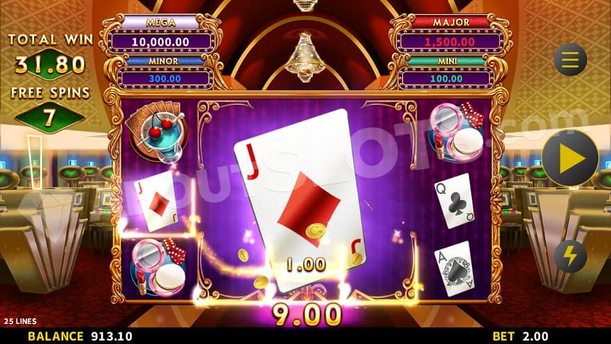 A J playing card as a jumbo symbol on reels 2, 3, and 4 forms a win with a single J symbol on the first reel.