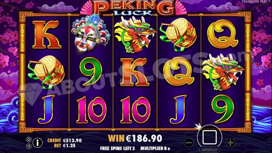 An image of the Free Spins view with plenty of pink flowers around the grid