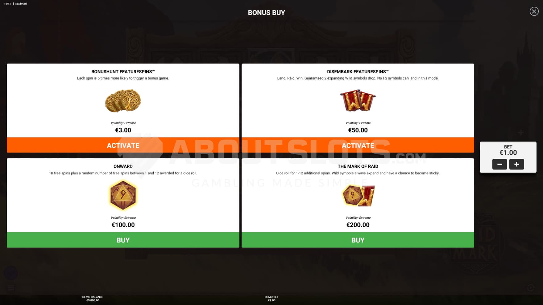 There are four feature buy options to choose between