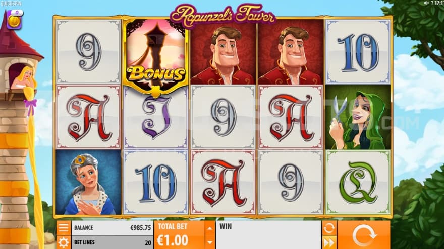 Base game with a scatter symbol on the second reel.