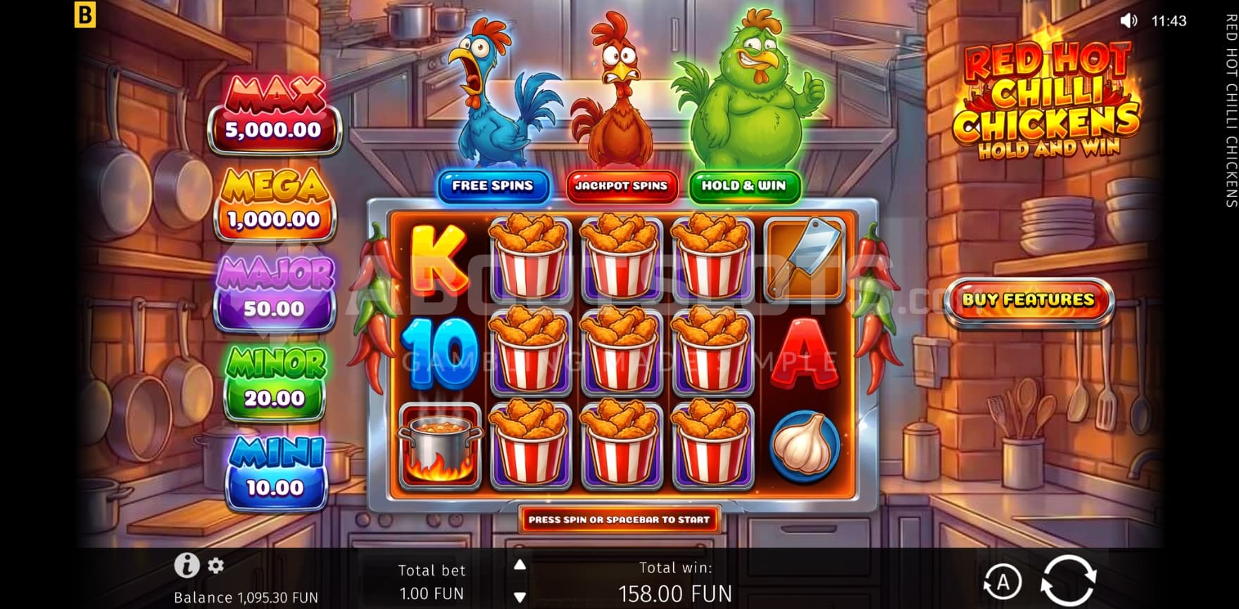 Jackpot on left side. Kitchen as background