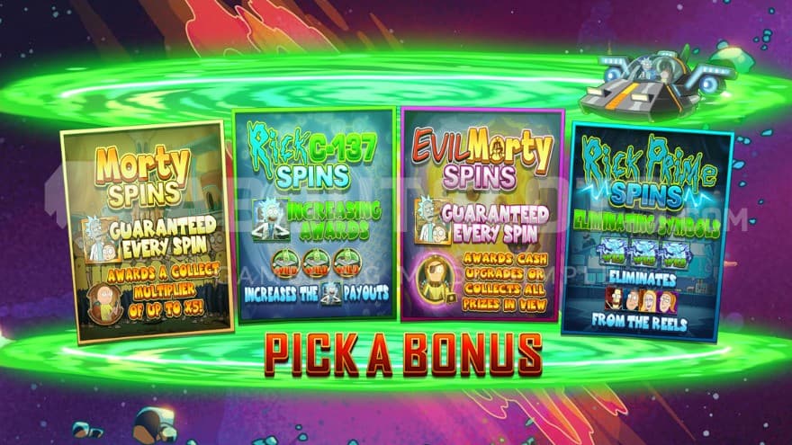 Four bonus game options are presented on the screen to choose from.