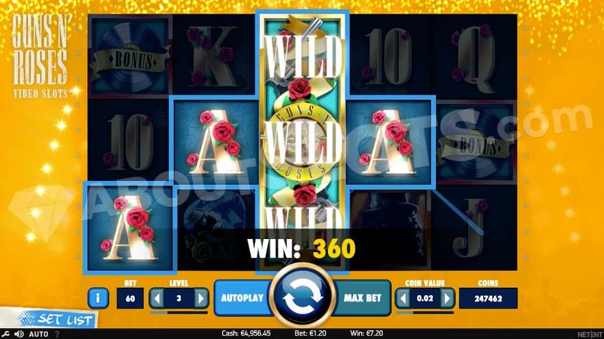 An expanding wild symbol covers all positions on the third reel and helps creating a win.