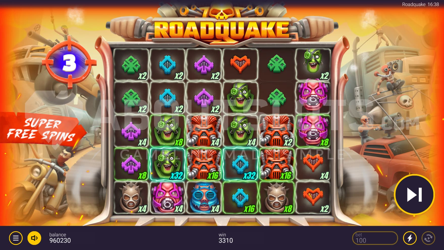 Multipliers stay between spins, and additional bonuses in the three different types of bonus games