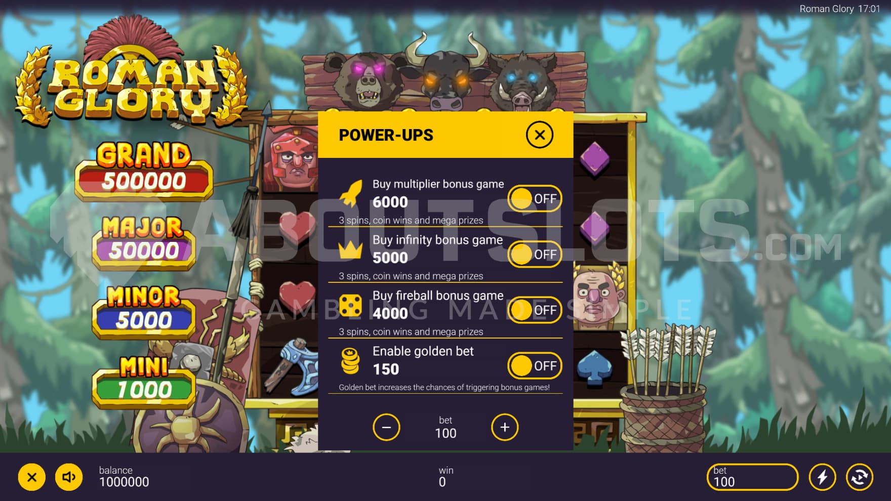 There are 3 Feature Buy and 1 Ante Bet options to choose between