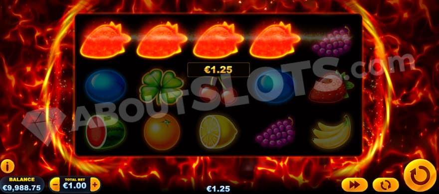 A winning line with four strawberry symbols.