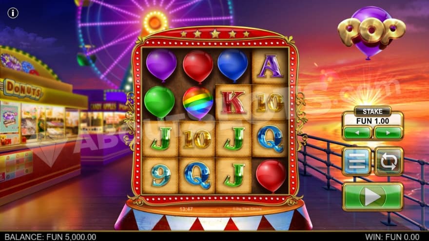 Base game with a beautiful sunset on the right of the reels.