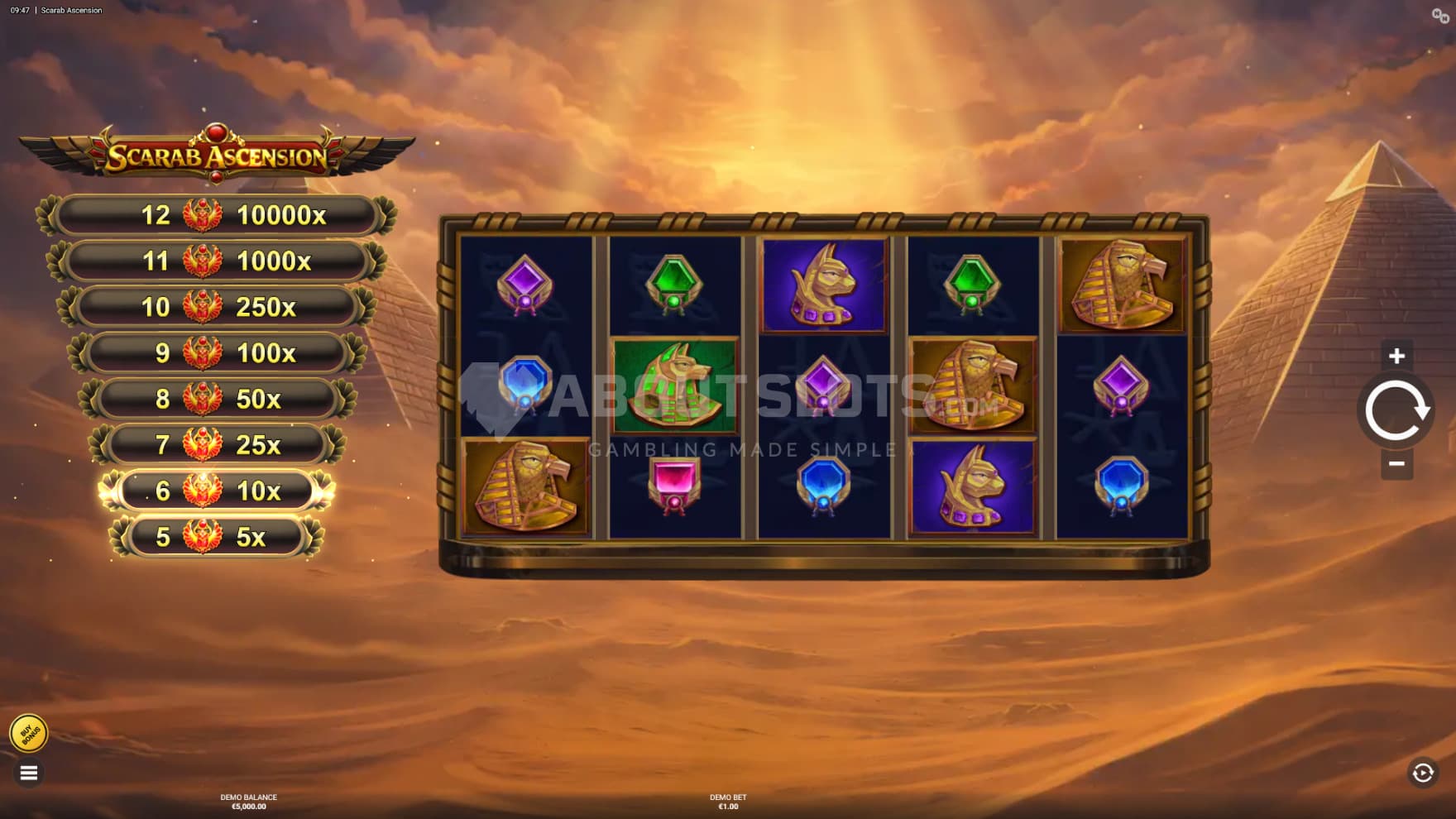 The shiny Jackpot Meter sits next to the playing grid, with prizes ranging from 5X to 10,000X the bet