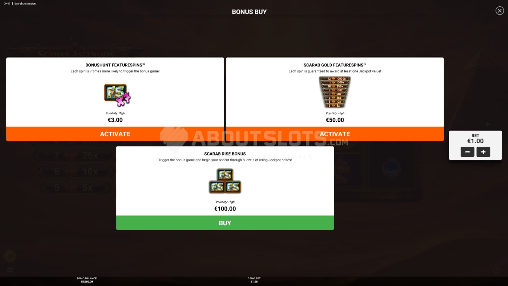 There are 3 feature buy options to choose from