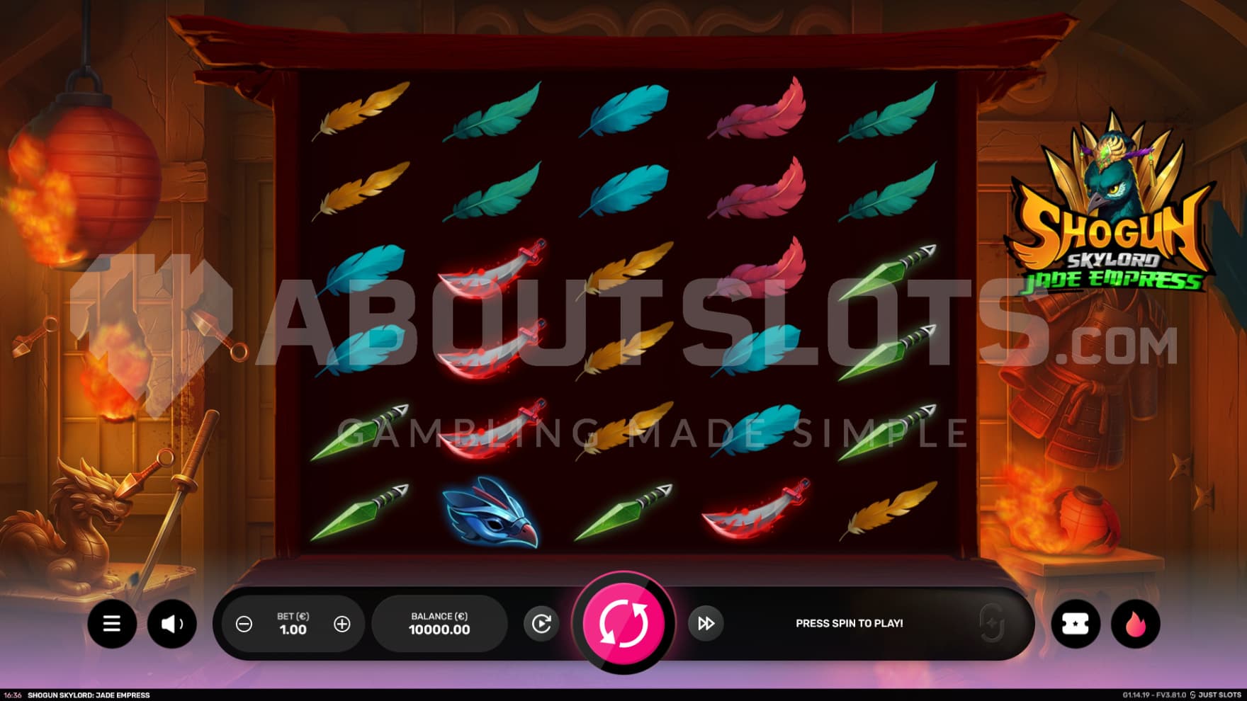 Weapons, feathers, and soldiers crowd the playing grid