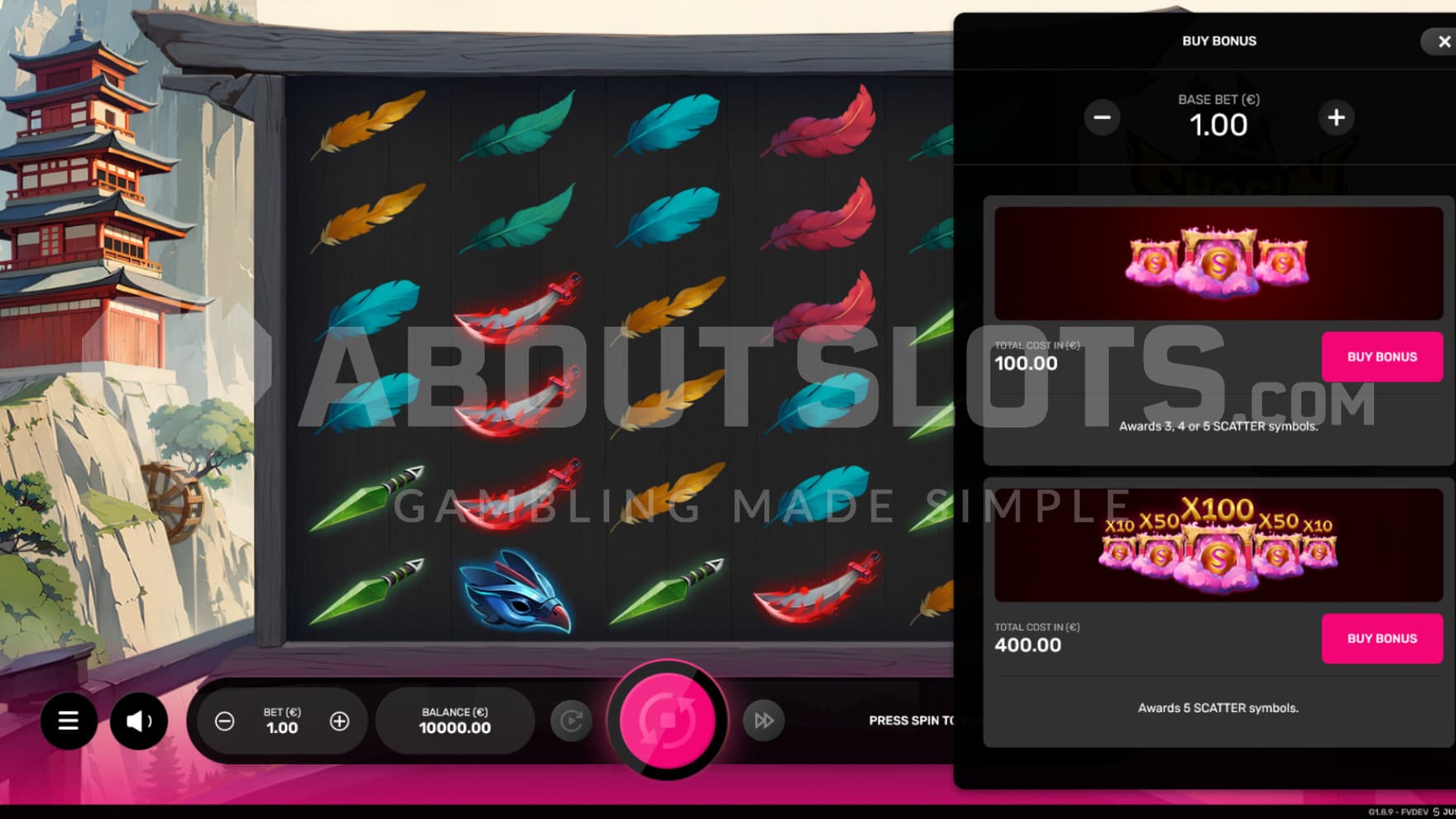 A feature buy signs pops out of the right hand side