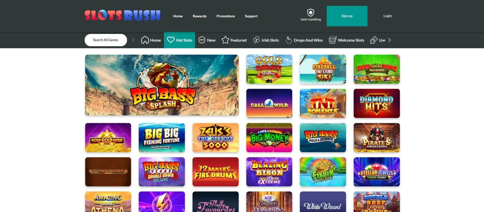 A collection of exciting slot games at Slots Rush Casino, featuring various themes, bonus features, and jackpots.