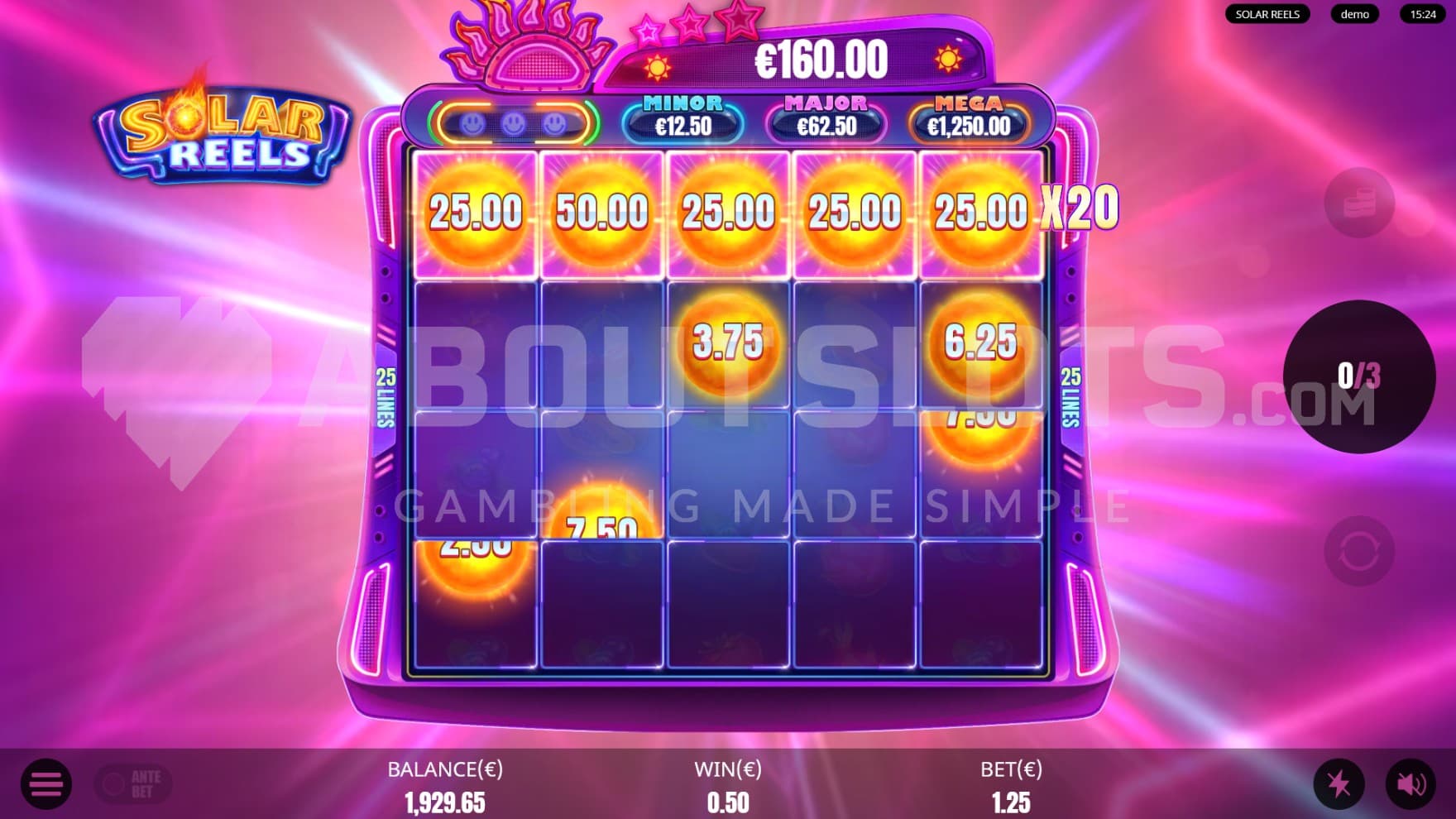 Solar Cash Symbols take over the reels during the bonus game