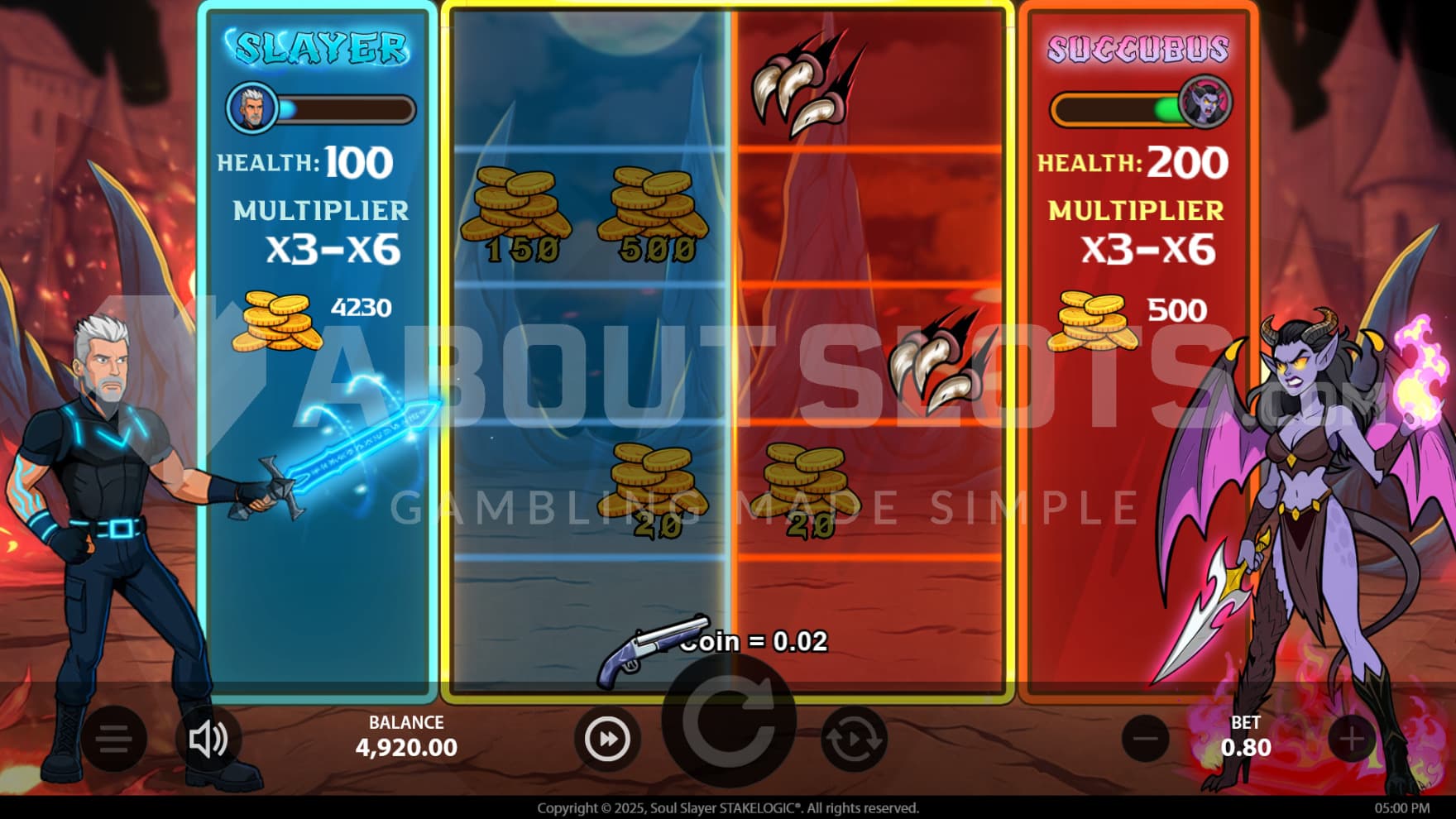 You battle demons for cash prizes during the Combat bonus game