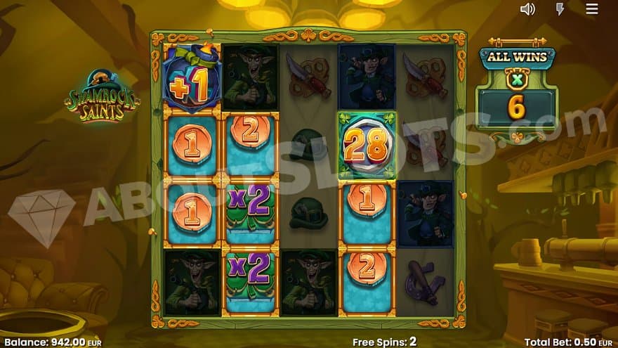 Nudging Mystery Symbols on reels 1, 2, and 4 in the Free Spins.