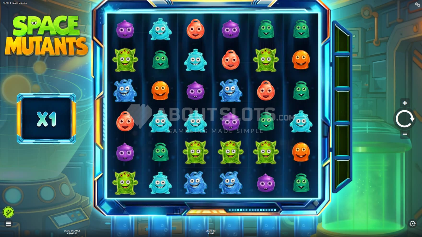 The playing grid is filled with small mutants that act as the games paying symbols
