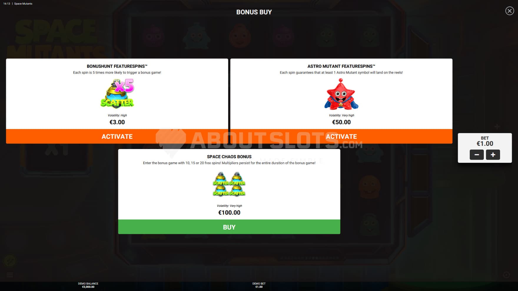 There are 3 Feature Buy options to choose between