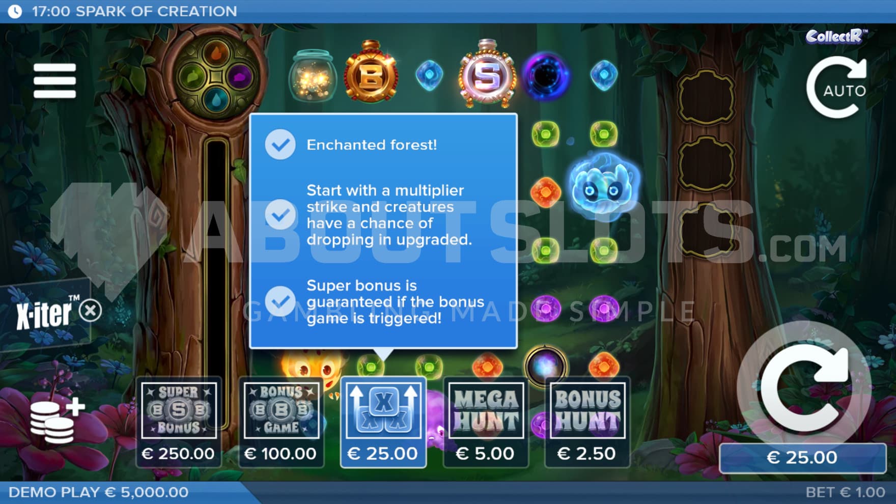 There are two instant bonus game Feature Buy and 3 other types of Feature Buys for you to test out with, but for a price based on the current bet.
