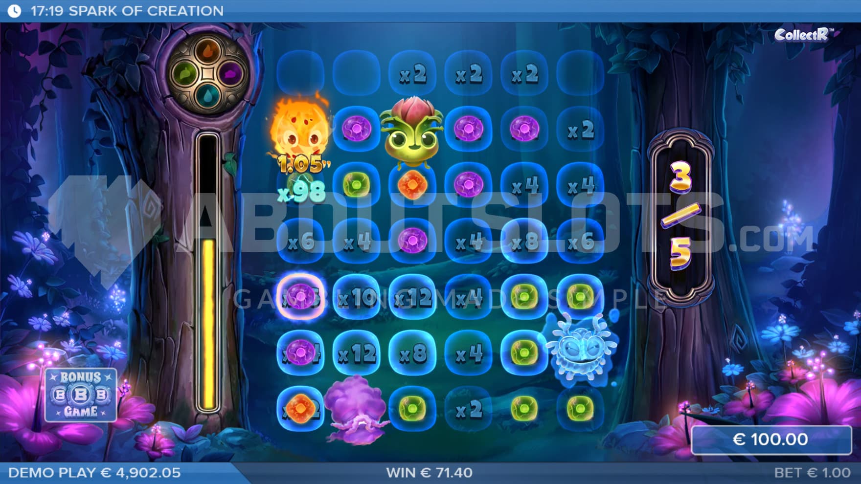 Features and Bonuses remain persistent between spins during the bonus game, giving you chances of high Multipliers spread all over the playing grid