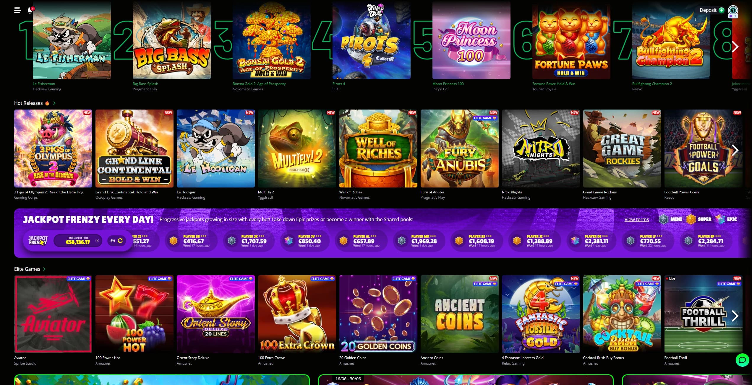 SpinSkull Casino games page showing a selection of slot games