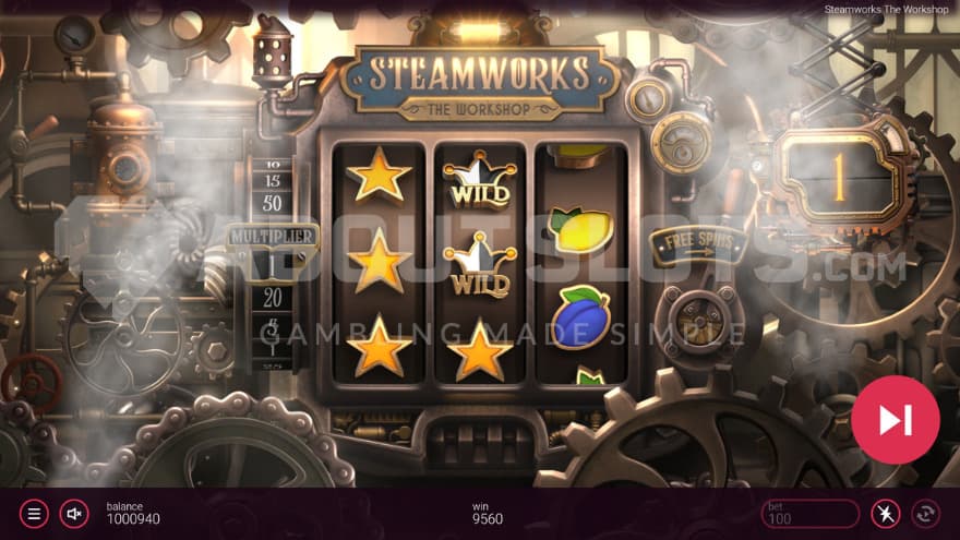 The free spins active with steam coming out of the pipes and the machine going overdrive