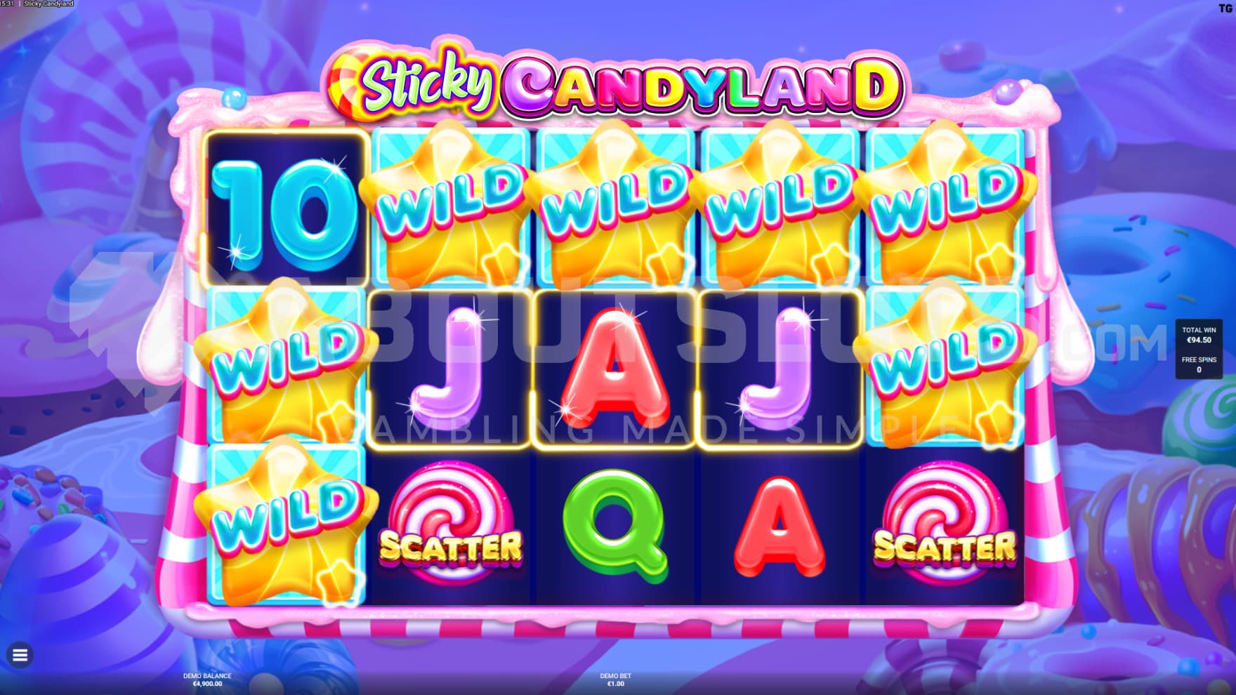 The free spins feature is active with multiple Wilds stickied on to the reels