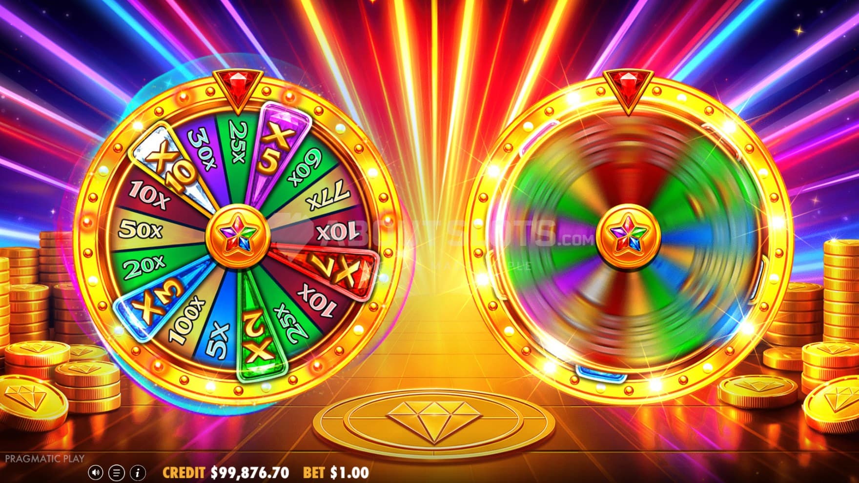 Pictured are the two bonus wheels spinning