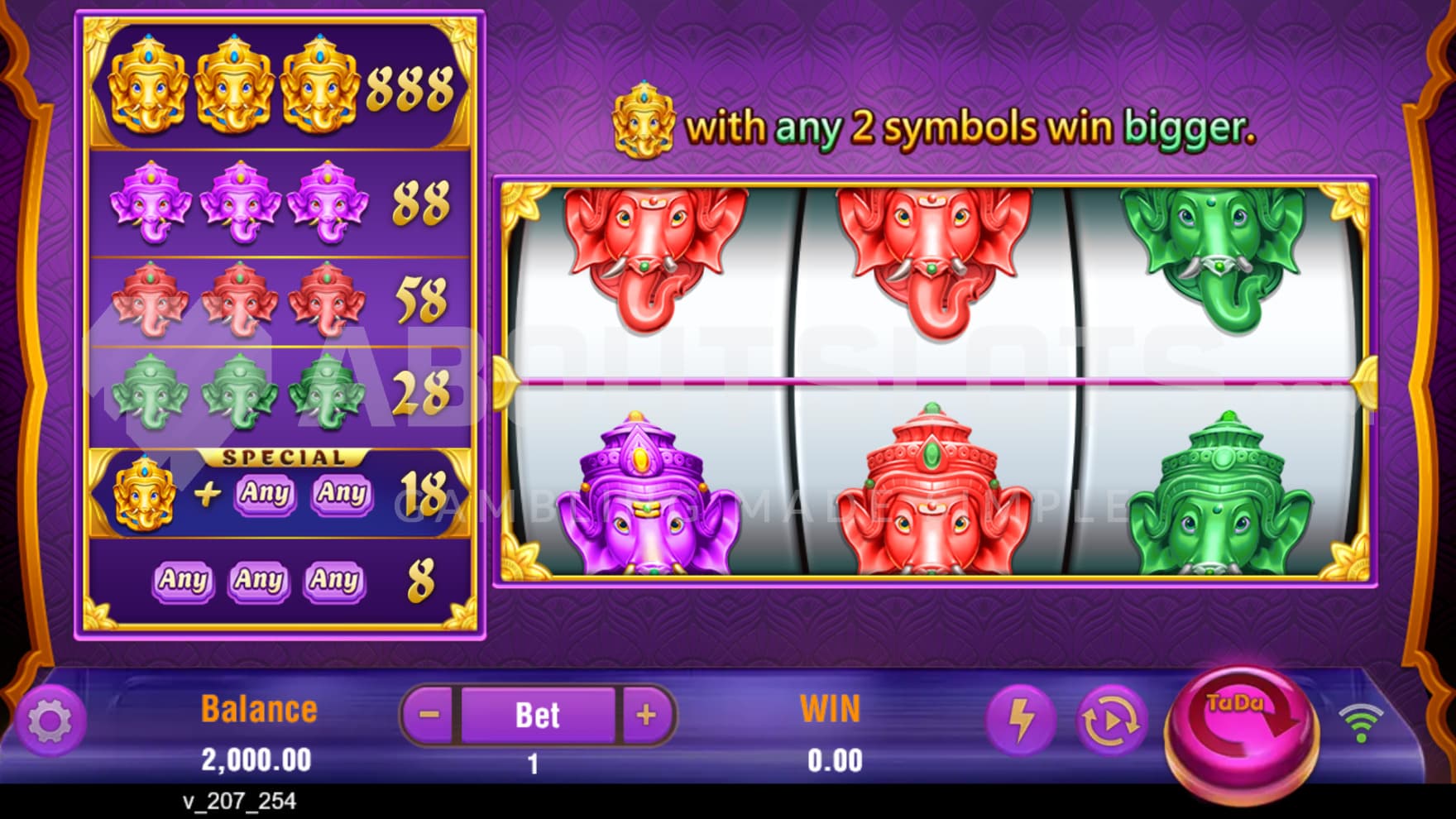 Different colored gems are used to form wins