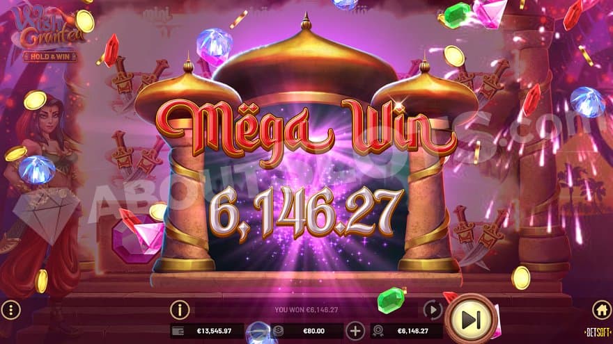 A picture of a temple saying "Mega Win 6,146.27."