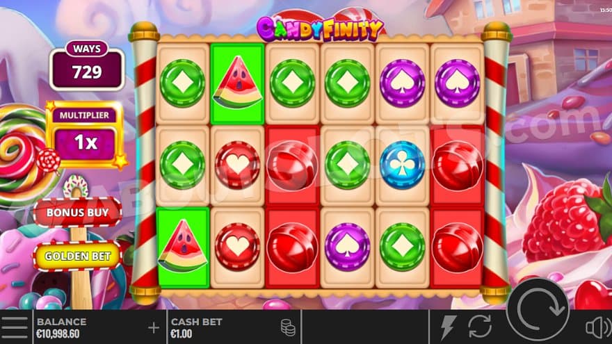 Six reels with candy symbols.