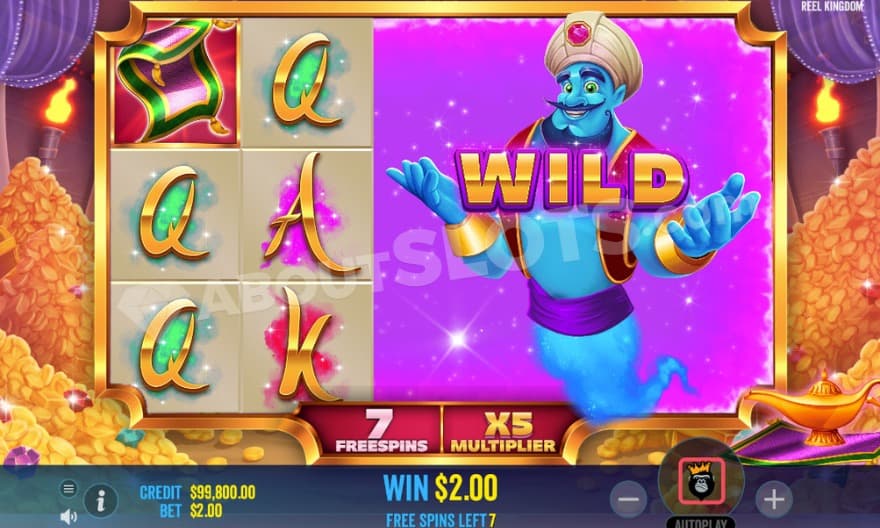 Bonus game where the genie appear as a giant multiplier wild.