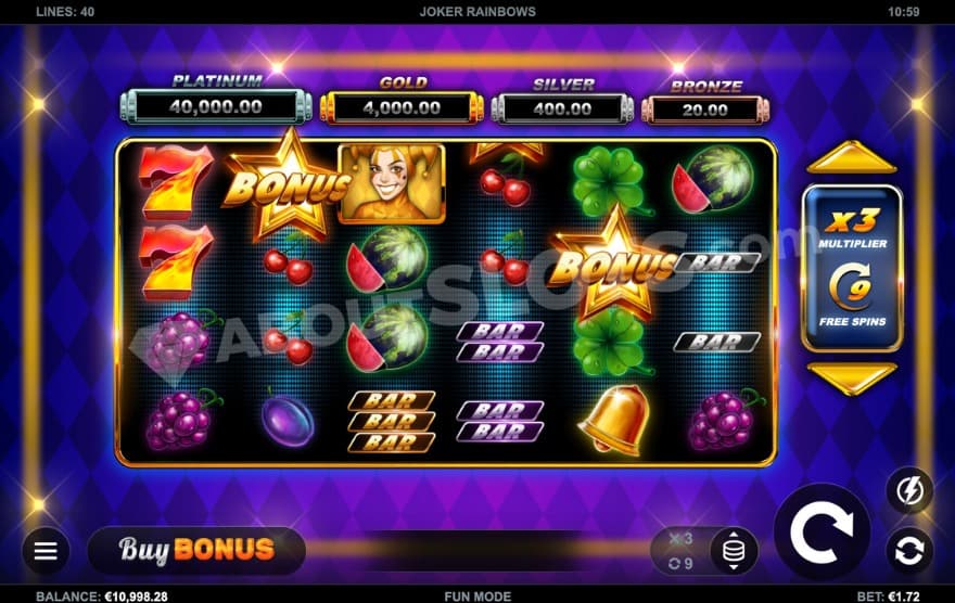 Base game where you can see the bonus cashpots above the main reels.