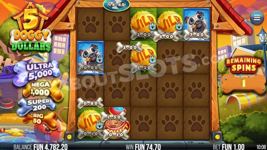 Respin Bonus with cash bones and wilds on the reels.