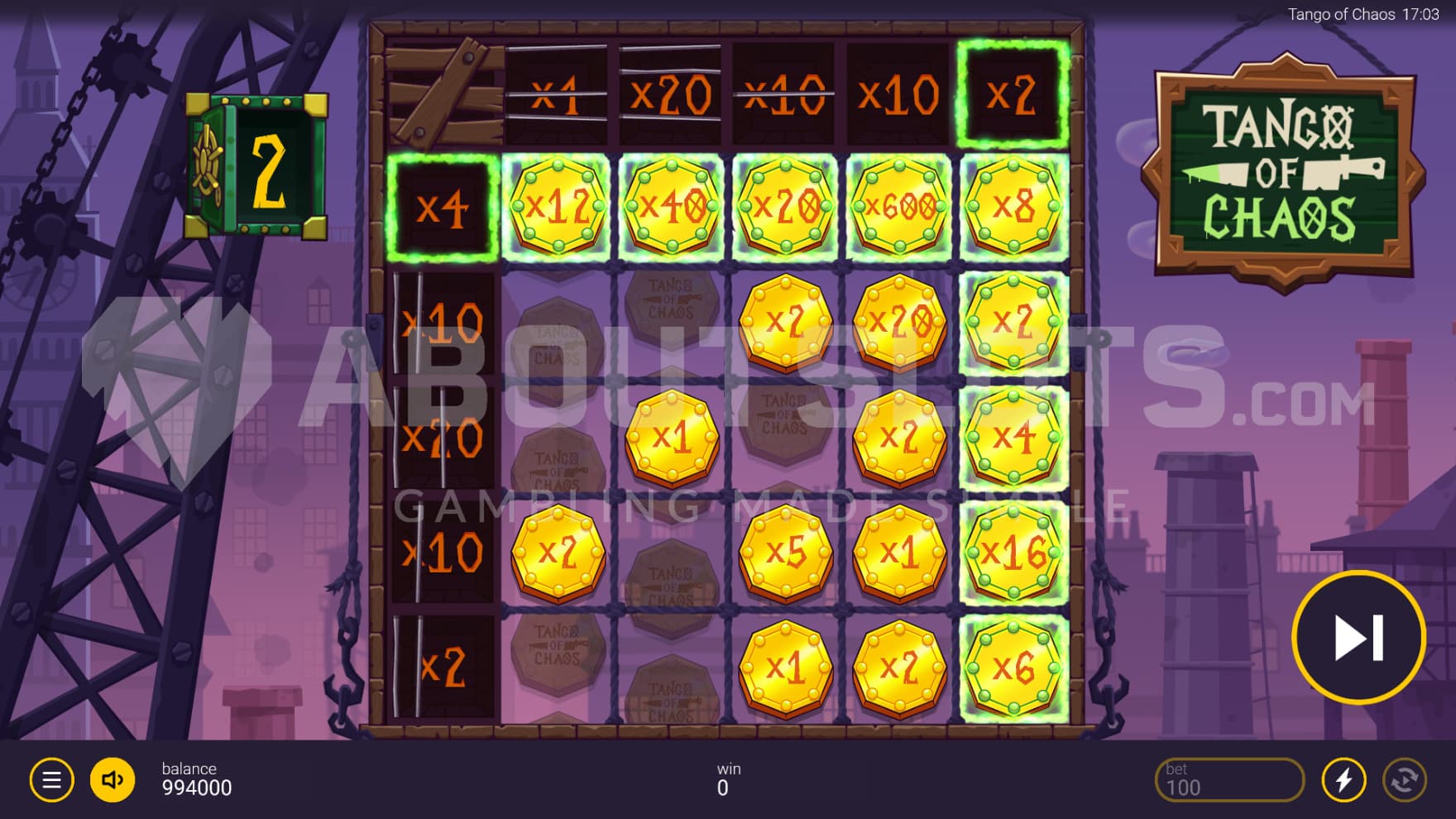 One of the bonus games, with reel and row Multipliers