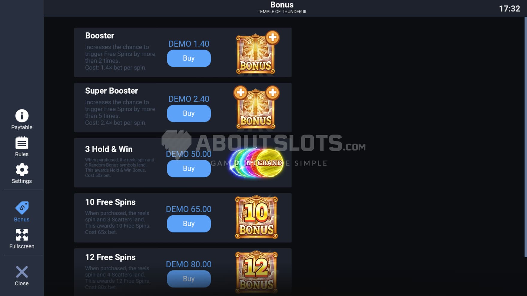 There are multiple Feature Buy options to choose from